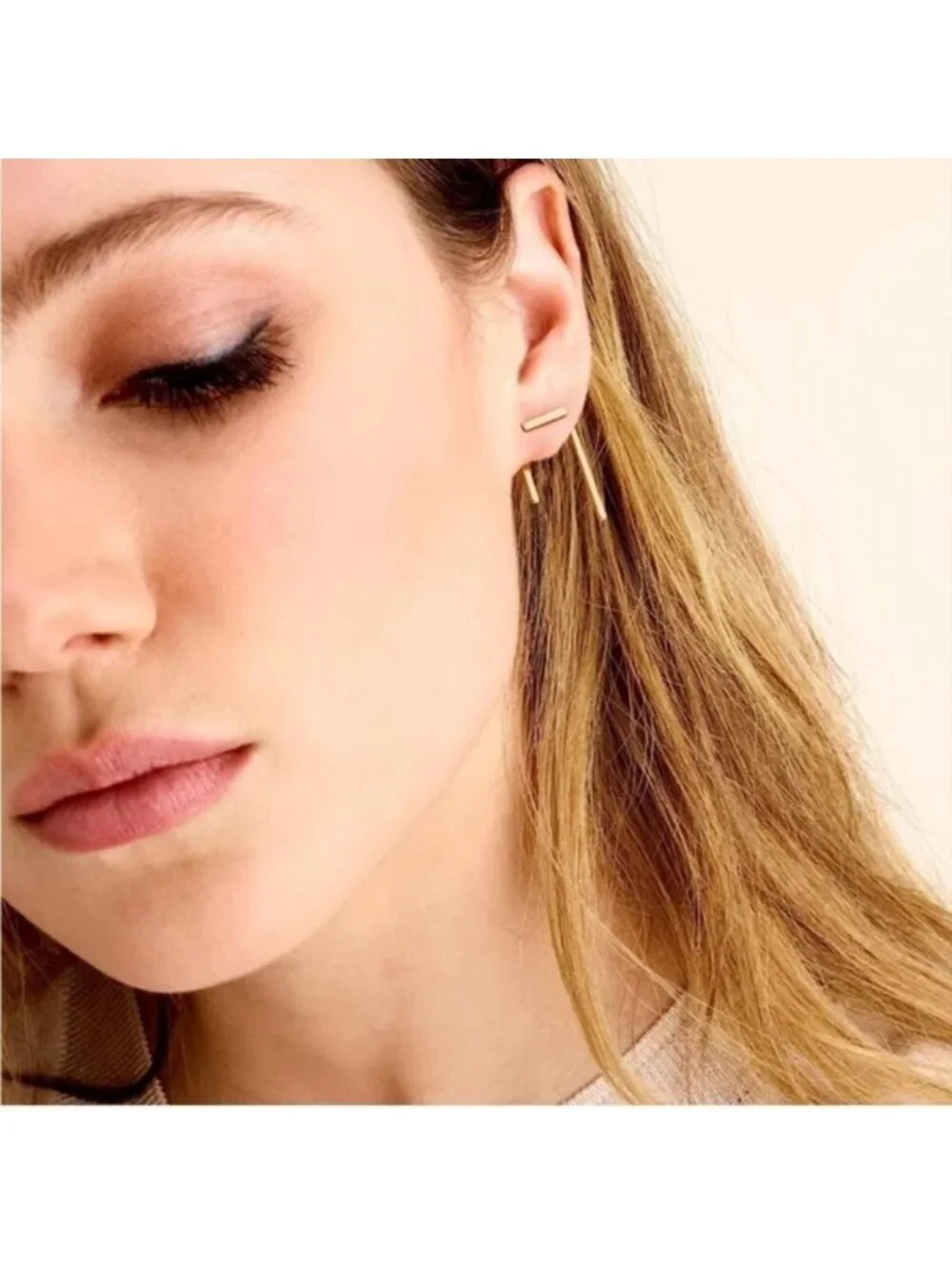 GOLD 14k Gold Plated Geometric Bar Stud Earrings - Picture 2 of 4